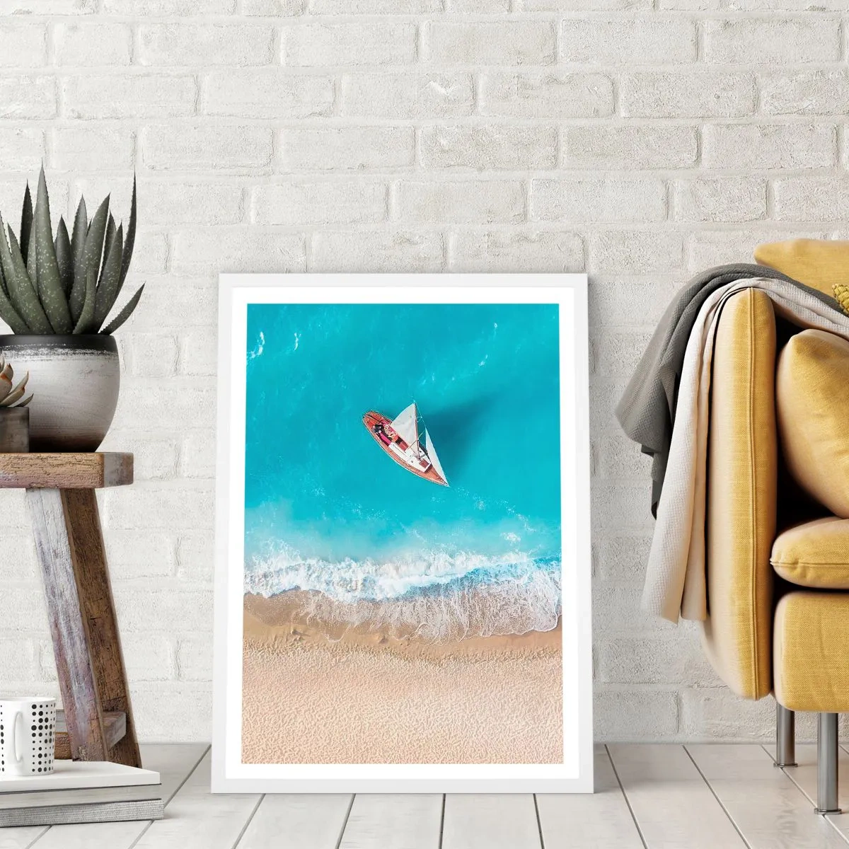 Poster în ramă albă - La frontieră dintre albastru și auriu - 40x50 cm