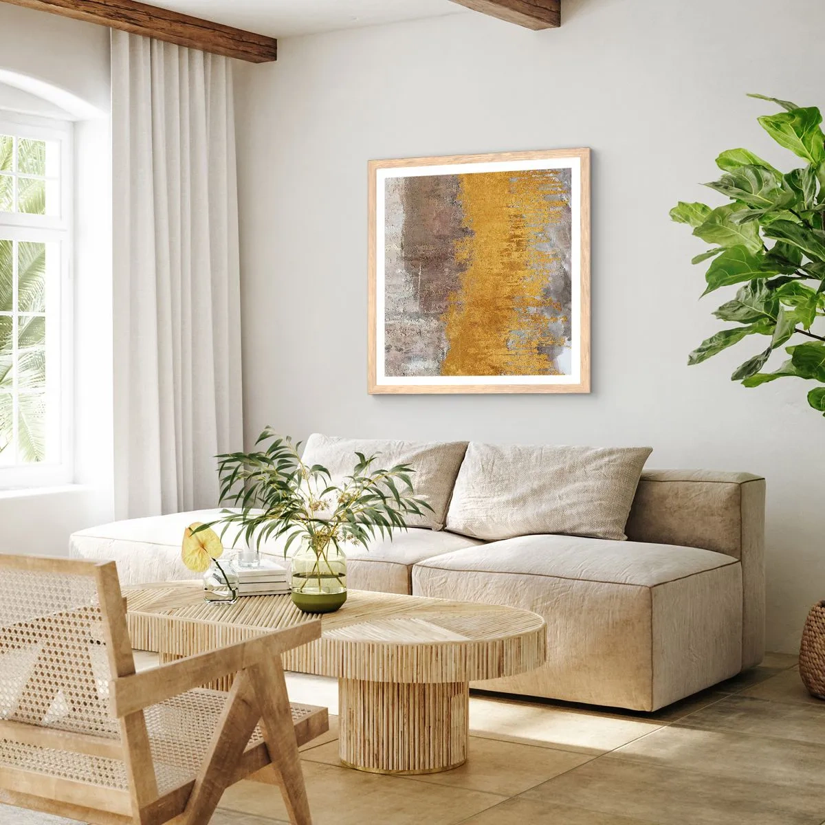 Poster în ramă de stejar deschis - O suflare de aur - 30x30 cm