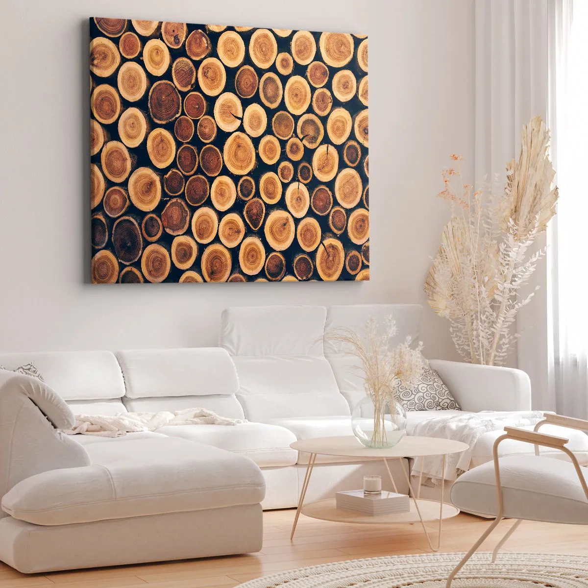 Tablou pe pânză Canvas - Model realizat din secțiuni transversale de bușteni de lemn - 70x50cm - Cât de bătrân sunt? - Decorațiune modernă pentru perete pentru living și dormitor ARTTOR