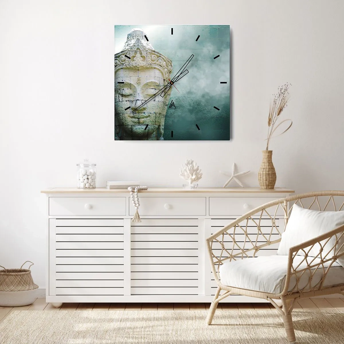 Ceas de perete - Ceas pe sticlă - Căutând iluminarea - 40x40 cm