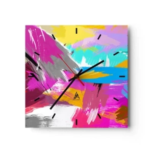 Ceas de perete - Ceas pe sticlă - Mâzgălituri cu pensula - 30x30 cm