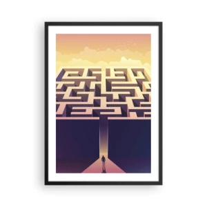 Poster în ramă neagră - Un labirint simbolic în lumină aurie - 50x70cm - Momentul deciziei - Decorațiune modernă pentru perete pentru living și dormitor ARTTOR