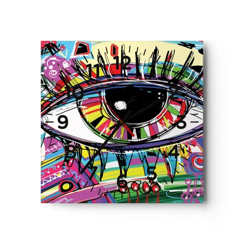Ceas de perete - Ceas pe sticlă - Un ochi colorat - un suflet colorat - 30x30 cm