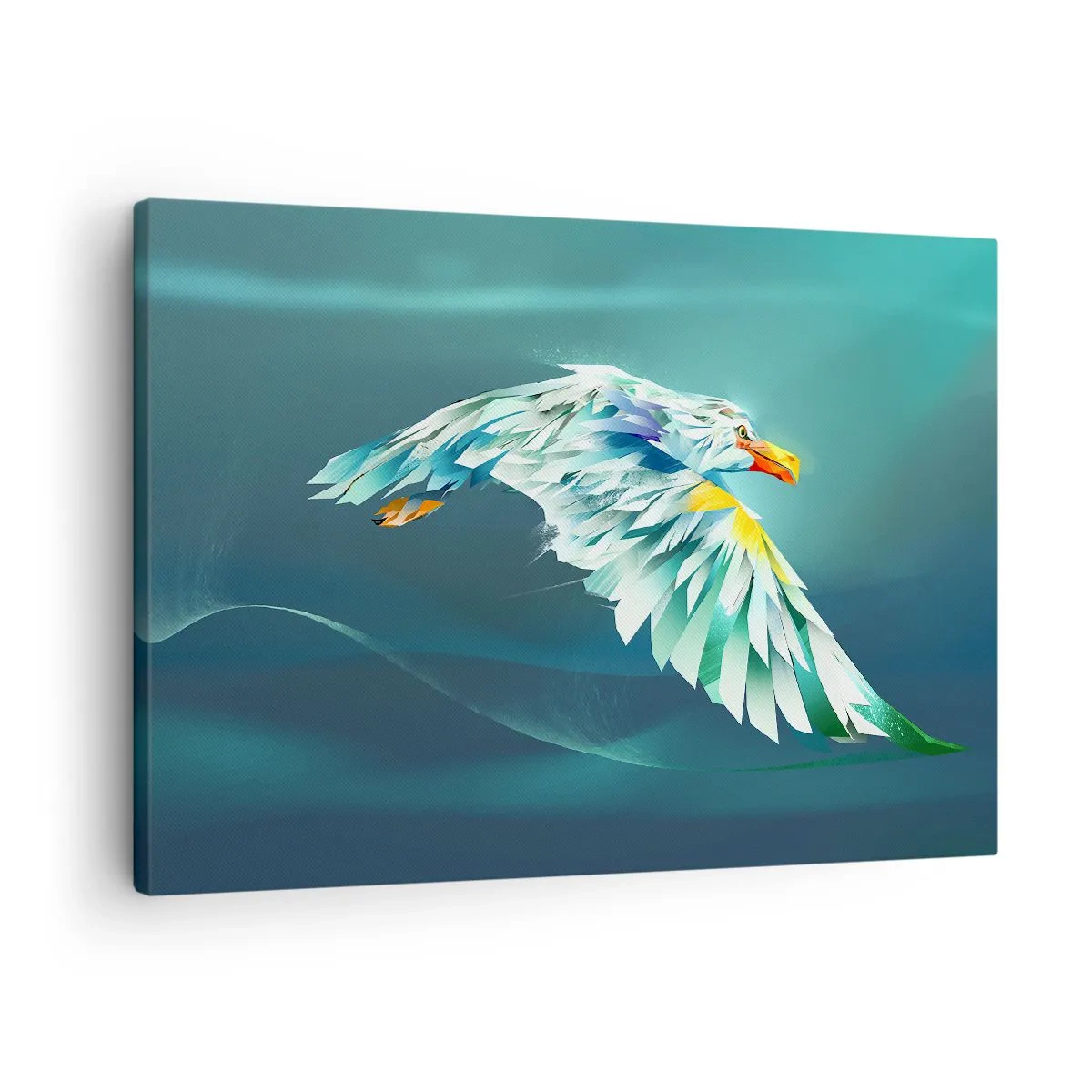 Tablou pe pânză Canvas - Vultur abstract în zbor pe un cer turcoaz - 70x50cm - Puterea vulturului în zbor - Decorațiune modernă pentru perete pentru living și dormitor ARTTOR