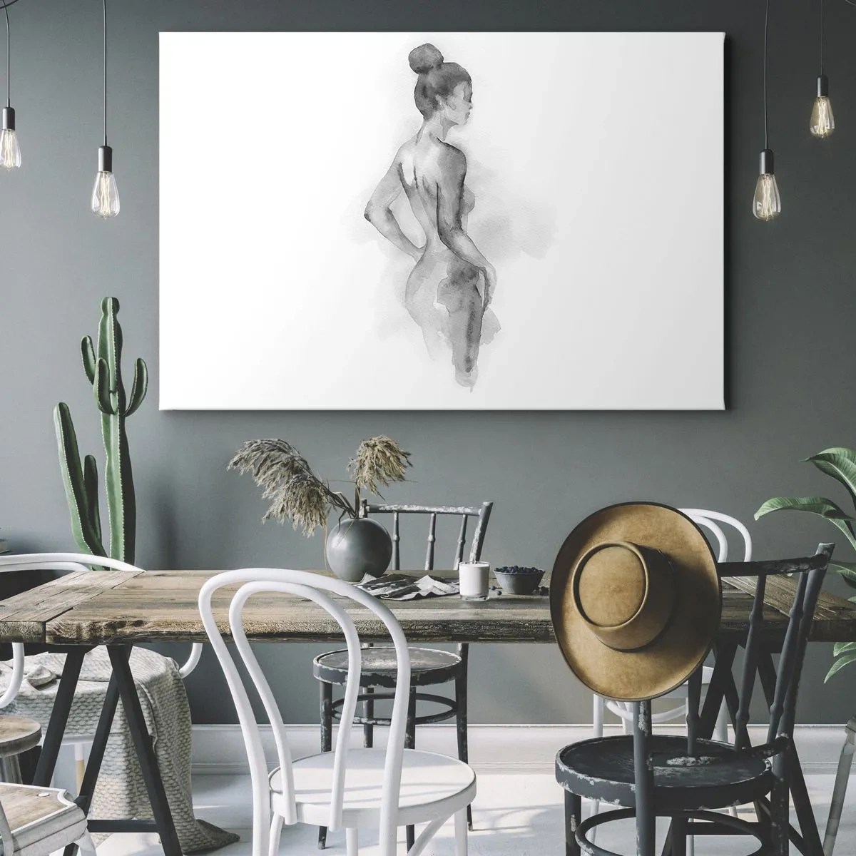 Tablou pe pânză Canvas - Schiță în acuarelă a unei siluete feminine - 70x50cm - Frumoasă ca o pictură - Decorațiune modernă pentru perete pentru living și dormitor ARTTOR