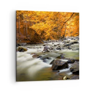 Tablou pe pânză - Un pârâu într-o pădure de aur - 60x60 cm