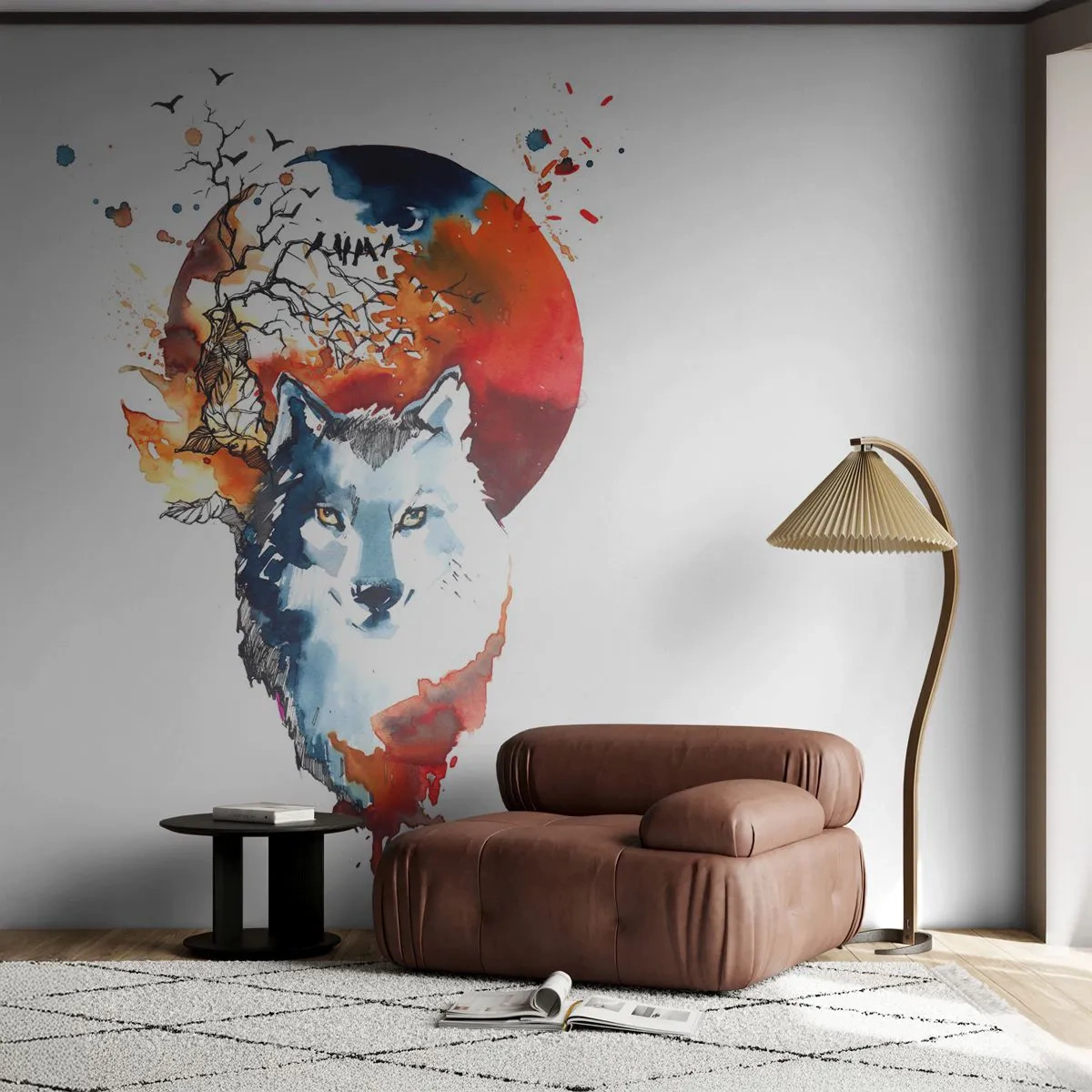 Tapet Autoadeziv Deluxe Sticker - Bot în bot cu noaptea - Abstracția, Animale, Lup - 250x175 cm