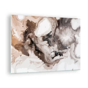 Tablou pe sticlă - Model abstract în nuanțe de maro, bej și alb - 70x50cm - Nașterea unei galaxii - Decorațiune modernă pentru perete pentru living și dormitor ARTTOR