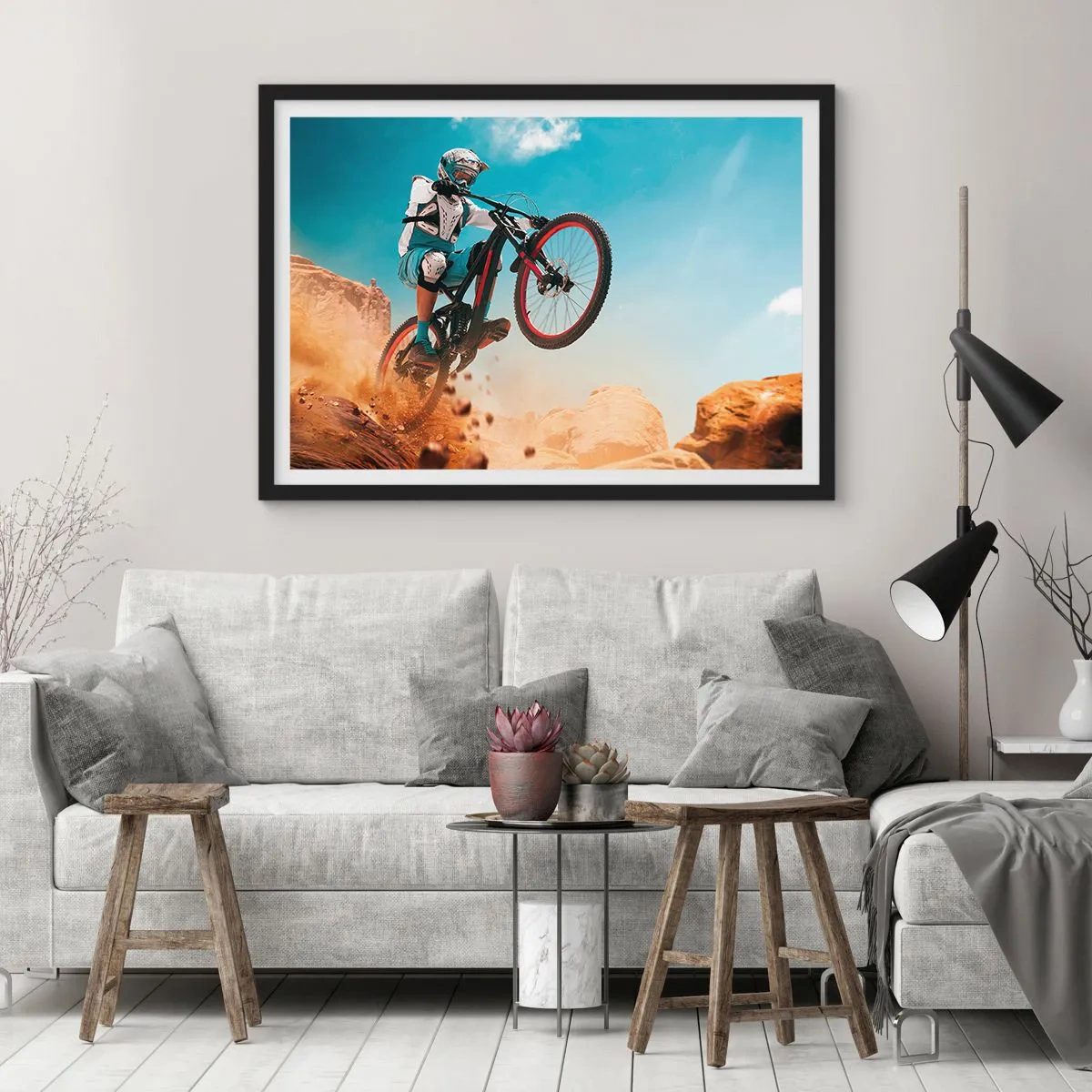 Poster în ramă neagră - Nebunia demonului bicicletei - 70x50 cm