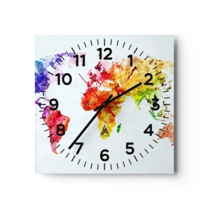 Ceas de perete - Ceas pe sticlă - Toate culorile lumii - 40x40 cm