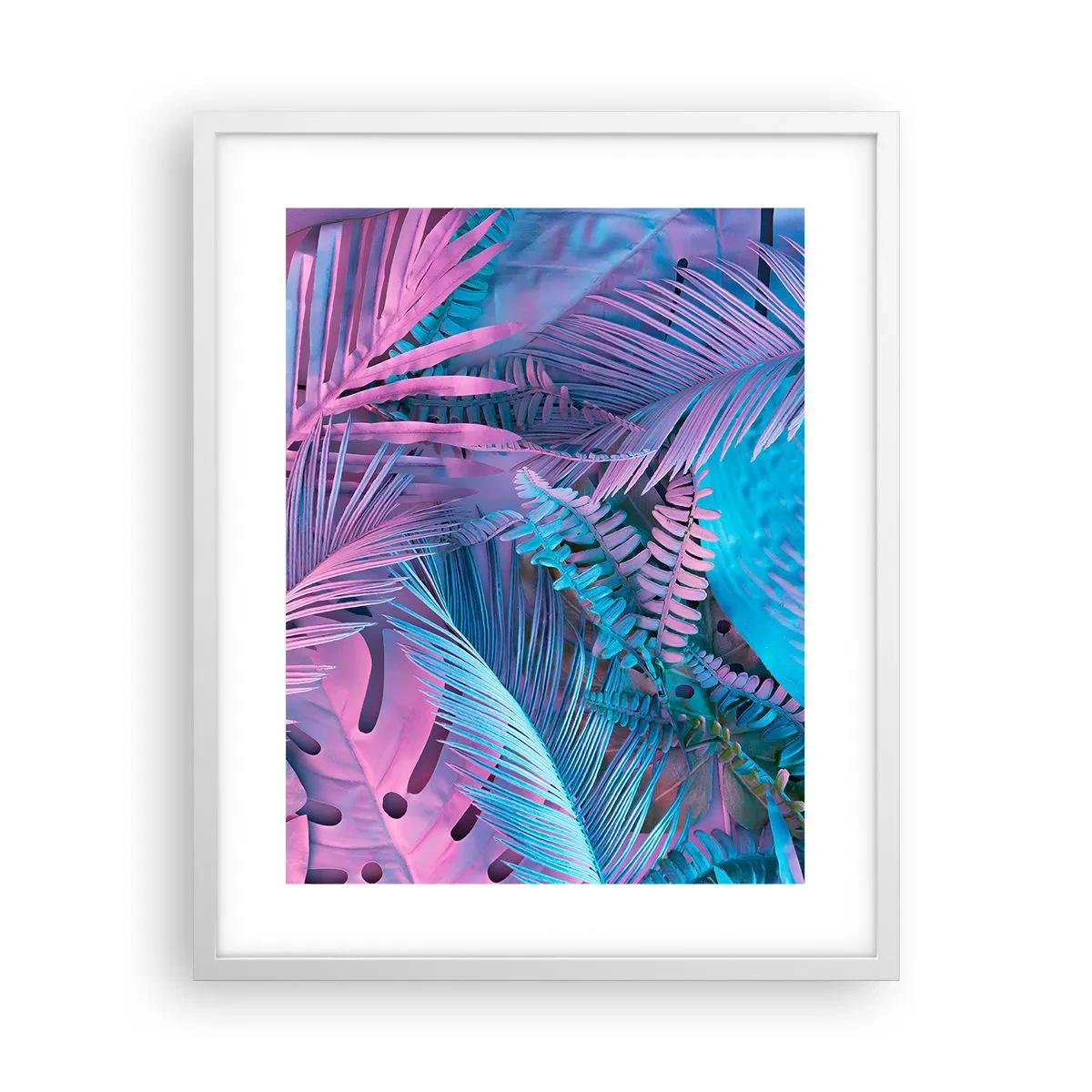 Poster în ramă albă - Palmieri în alb și albastru - 40x50 cm