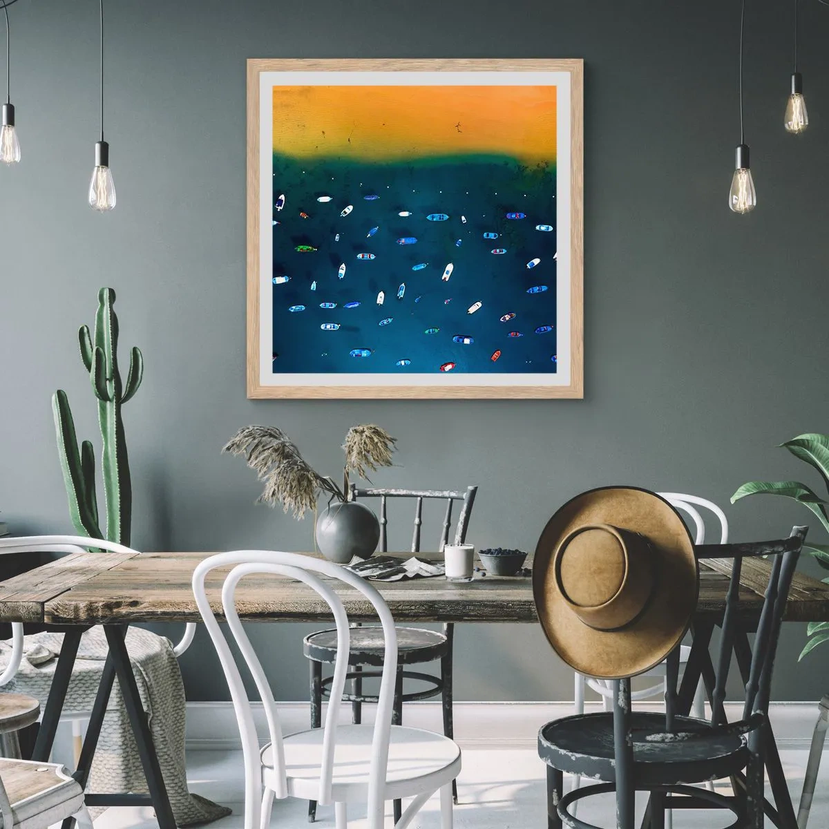 Poster în ramă de stejar deschis - Joc de vacanță - 50x50 cm