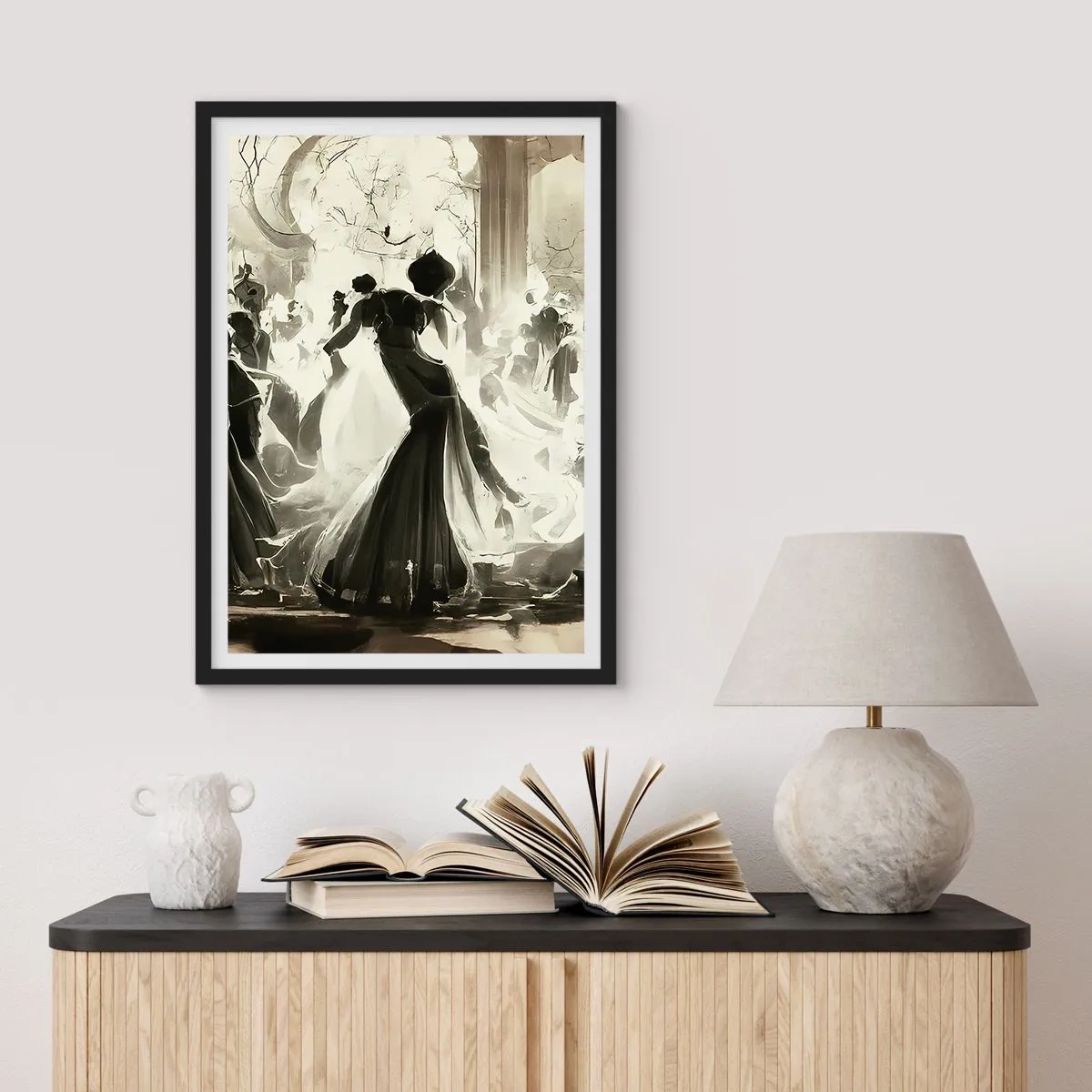 Poster în ramă neagră - O minge elegantă în alb și negru - 50x70cm - Marea mascaradă - Decorațiune modernă pentru perete pentru living și dormitor ARTTOR