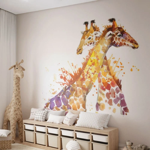 Tapet Premium Sand - Prietenie sau dragoste - Animale, Girafă, Grafică - 400x280 cm