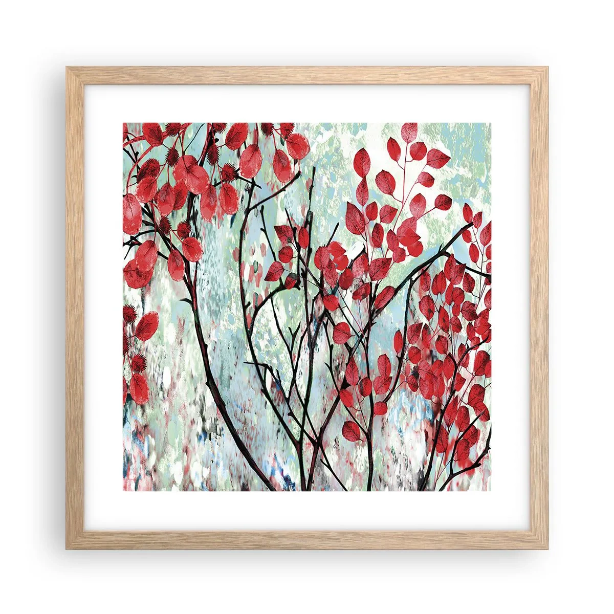 Poster în ramă de stejar deschis - Arbore în stacojiu - 40x40 cm