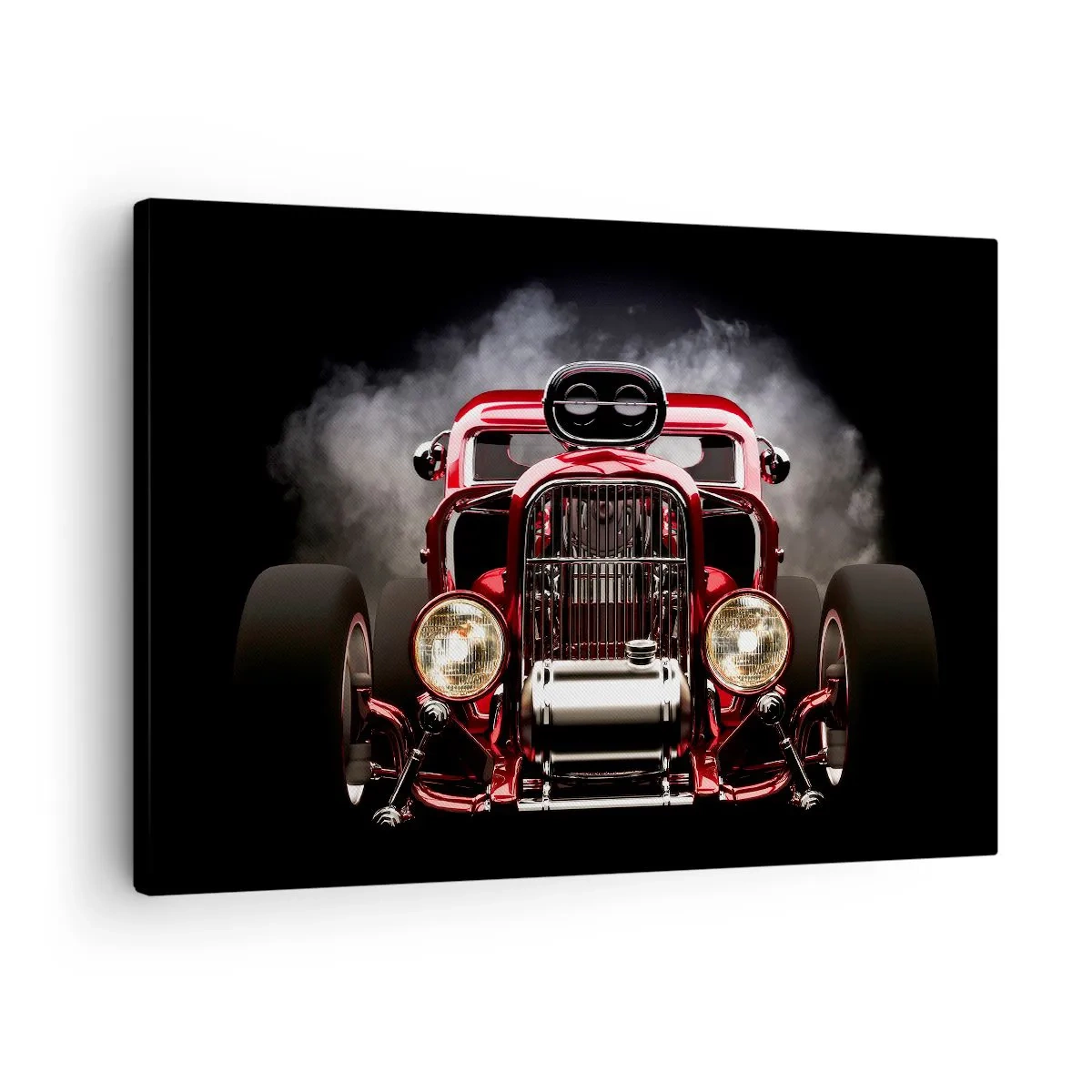 Tablou pe pânză Canvas - Mașină de curse clasică roșie pe un fundal întunecat - 70x50cm - Rapid și furios de frumos - Decorațiune modernă pentru perete pentru living și dormitor ARTTOR