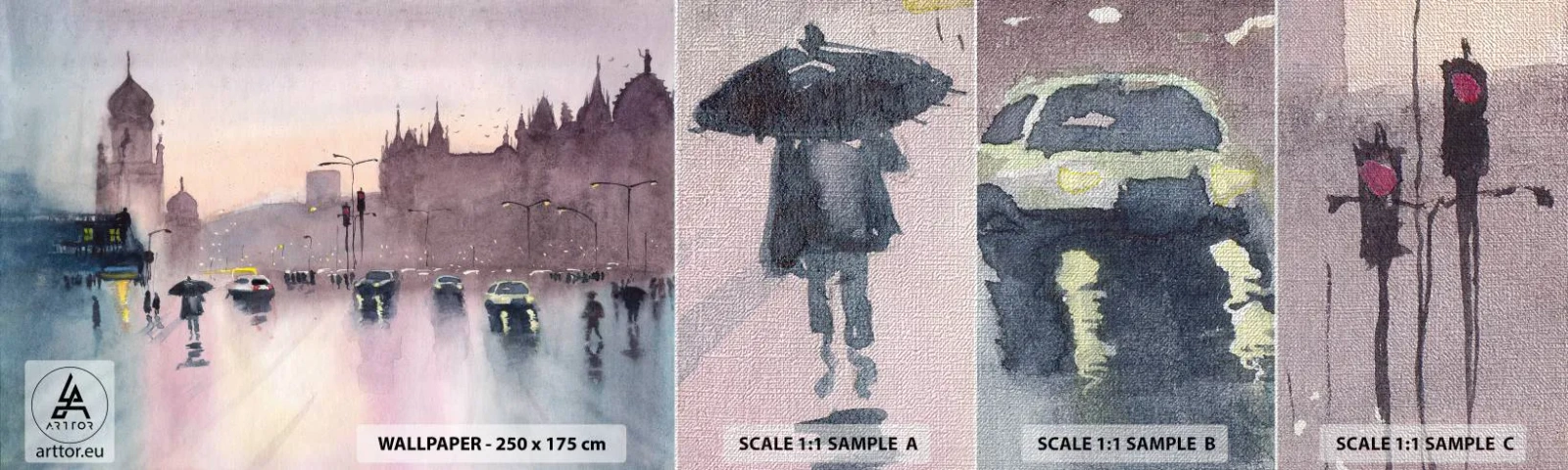 Mostră tapet Premium Canvas - Într-o ceață ploioasă - Oraș, Arhitectură, Monumente - 100x30 cm