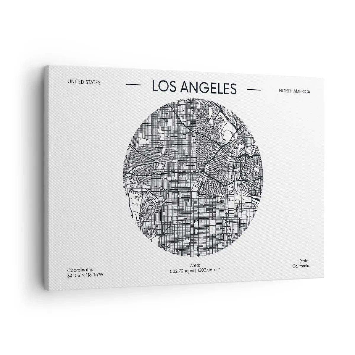 Tablou pe pânză Canvas - O hartă a orașului Los Angeles într-un stil minimalist alb-negru - 70x50cm - Anatomia Los Angeles - Decorațiune modernă pentru perete pentru living și dormitor ARTTOR
