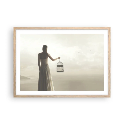 Poster în ramă de stejar deschis - Fii liberă - 70x50 cm