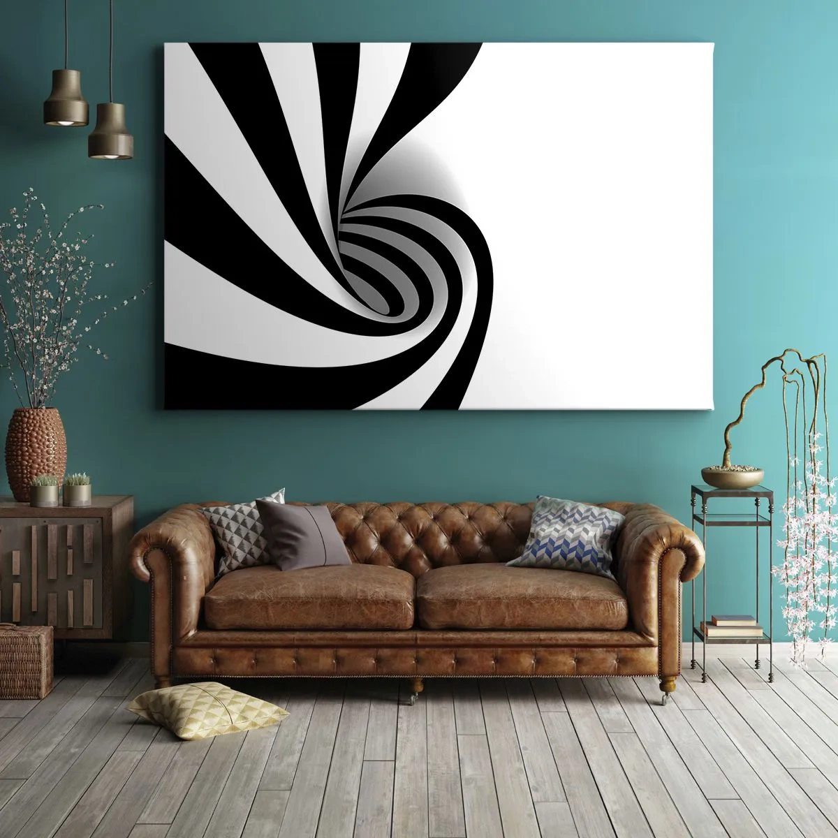 Tablou pe pânză Canvas - Vortex optic alb-negru abstract - 70x50cm - Și totuși se mișcă - Decorațiune modernă pentru perete pentru living și dormitor ARTTOR