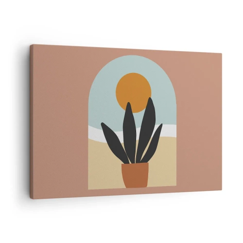 Tablou pe pânză Canvas - O plantă neagră într-un ghiveci, protejată de soare - 70x50cm - Bucurii mici - Decorațiune modernă pentru perete pentru living și dormitor ARTTOR