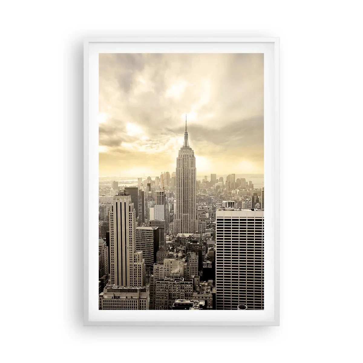 Poster în ramă albă - New York țesut din gri - 61x91 cm
