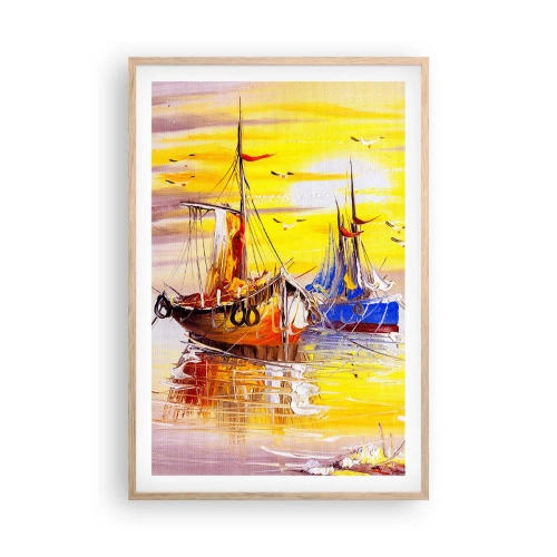 Poster în ramă de stejar deschis - O binemeritată odihnă în port - 61x91 cm
