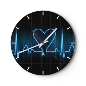 Ceas de perete - Ceas pe sticlă - Motiv de linie EKG în formă de inimă pe fundal negru - 30x30cm - În ritmul inimii - Decorațiune modernă pentru perete pentru living, bucătărie și dormitor ARTTOR
