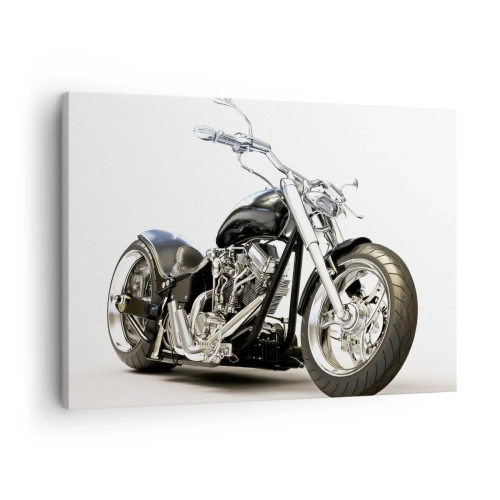 Tablou pe pânză Canvas - Motocicletă neagră elegantă pe fundal alb - 70x50cm - Putere cu caracter - Decorațiune modernă pentru perete pentru living și dormitor ARTTOR