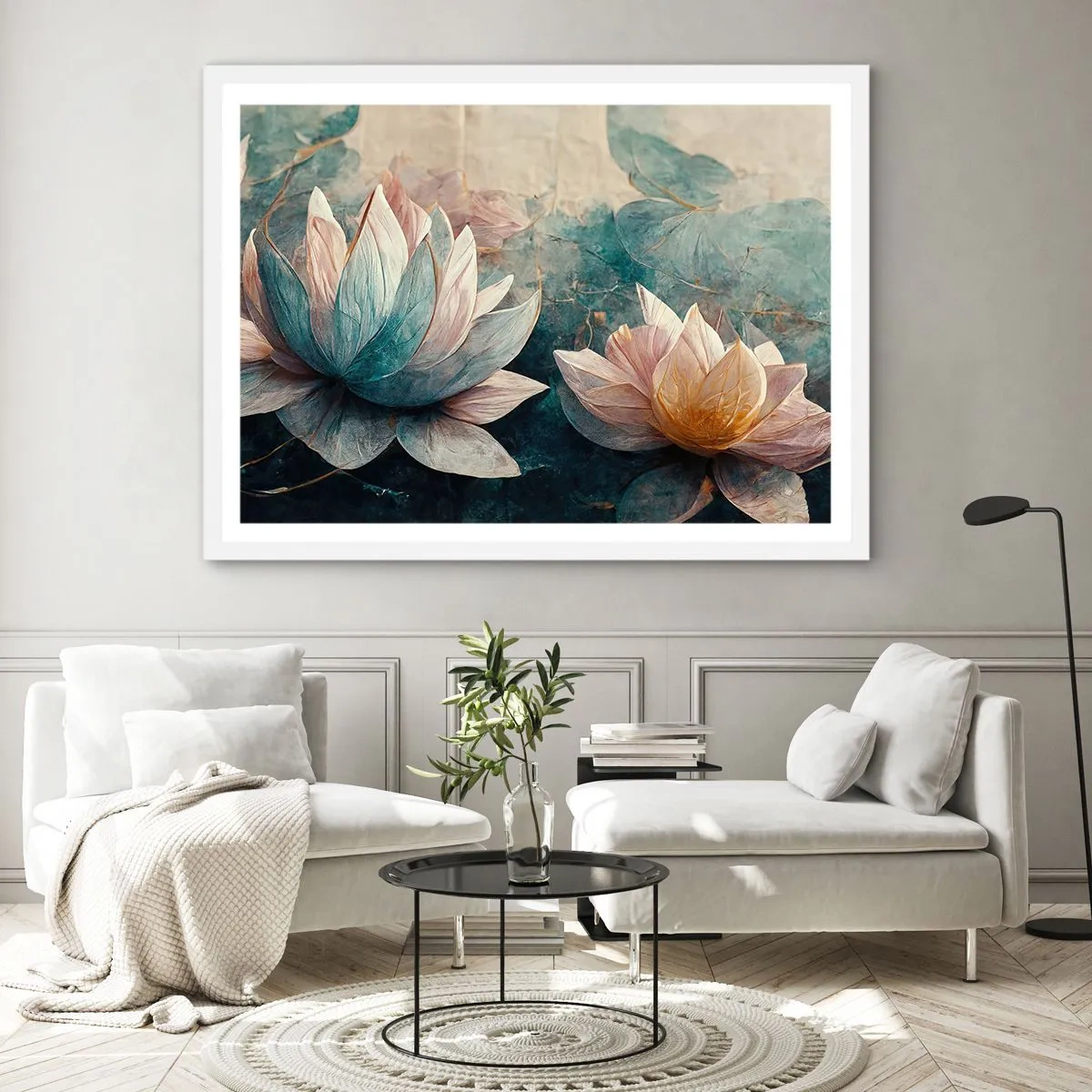 Poster în ramă albă - Stele de lac - 70x50 cm