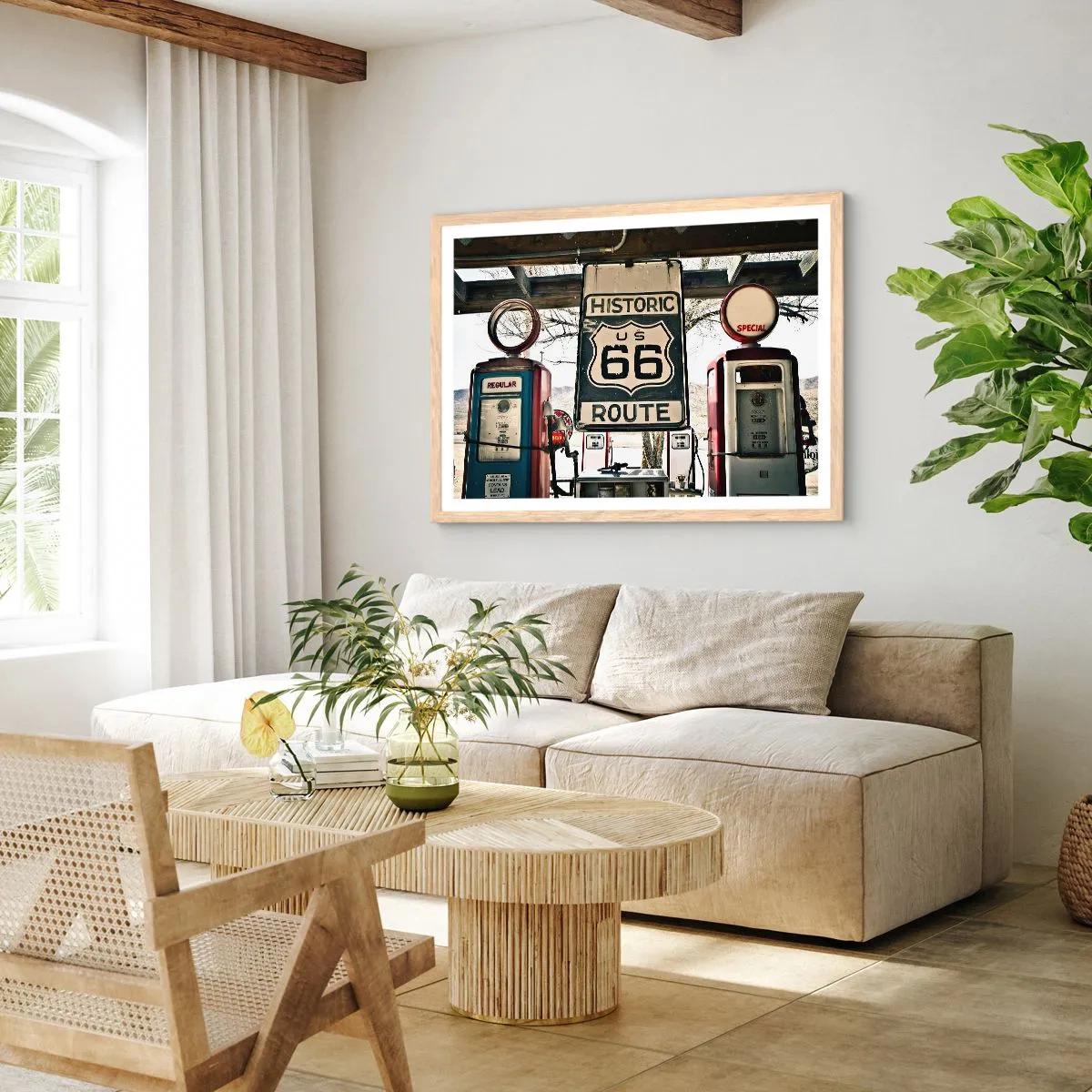 Poster în ramă de stejar deschis - O călătorie americană retro - 70x50 cm