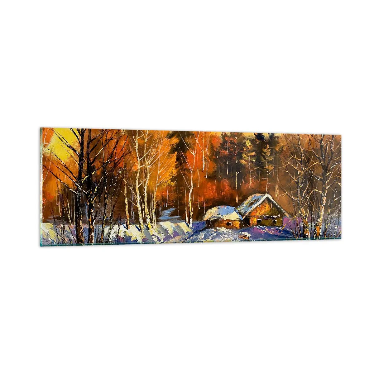 Tablou pe sticlă - Impresie de iarnă în soare - 90x30 cm