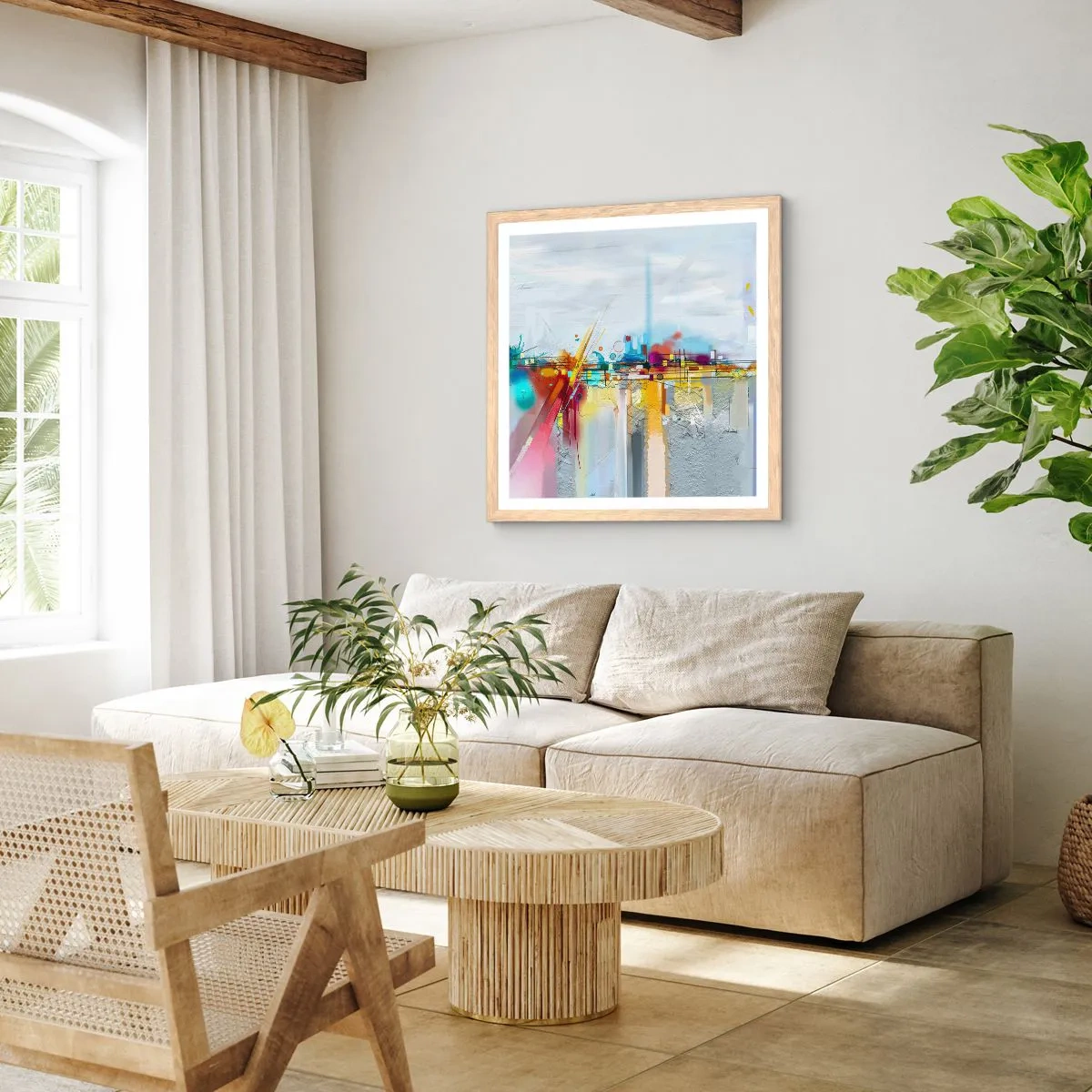 Poster în ramă de stejar deschis - Pod de bucurie peste râul vieții - 50x50 cm