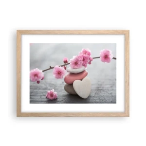 Poster în ramă de stejar deschis - Fericirea florilor de cireș - 40x30 cm