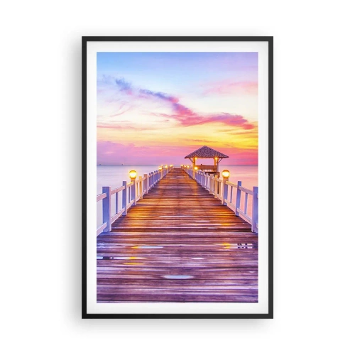 Poster în ramă neagră - Tăcerea serii în liliac-auriu - 61x91 cm