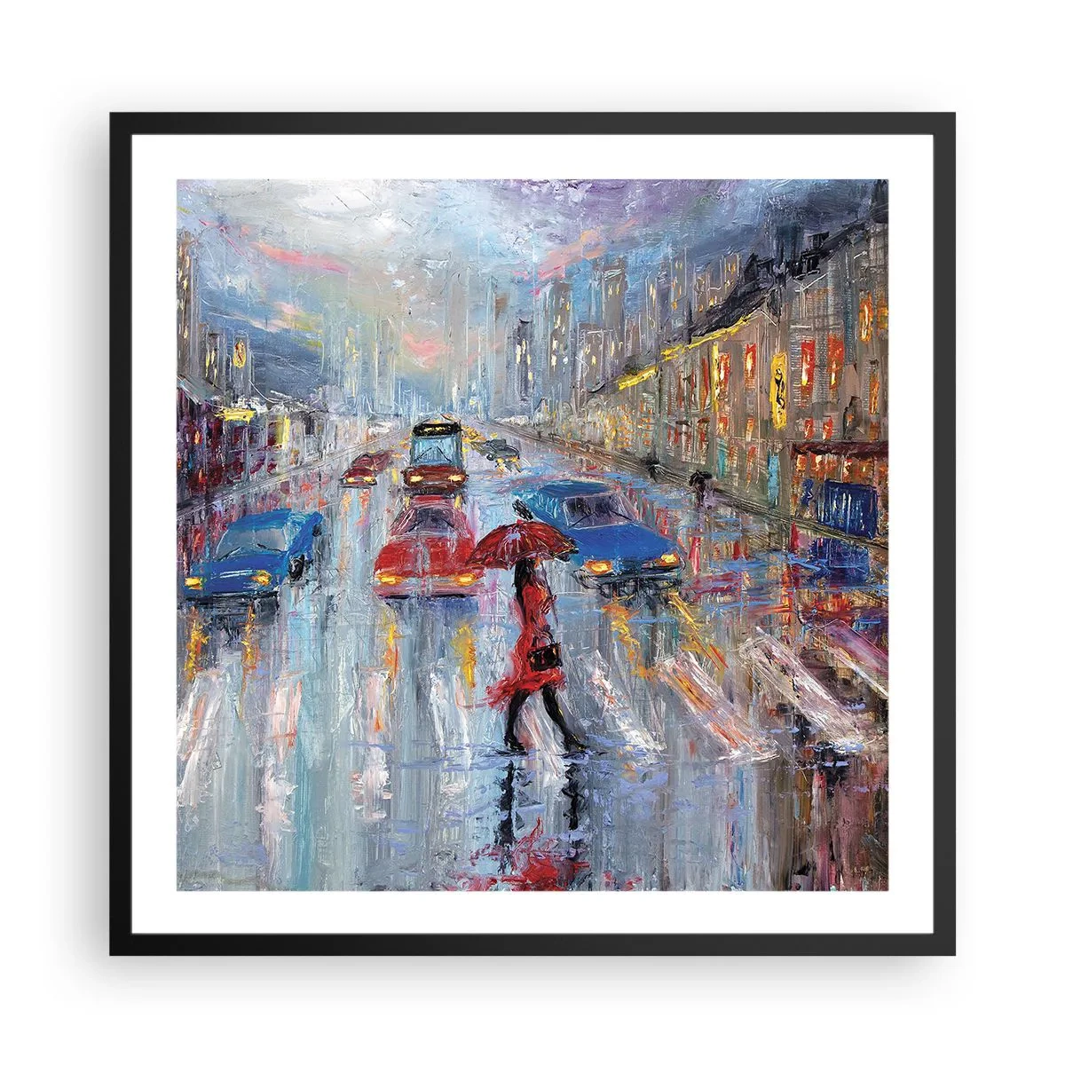 Poster în ramă neagră - O după-amiază ploioasă în oraș - 60x60 cm