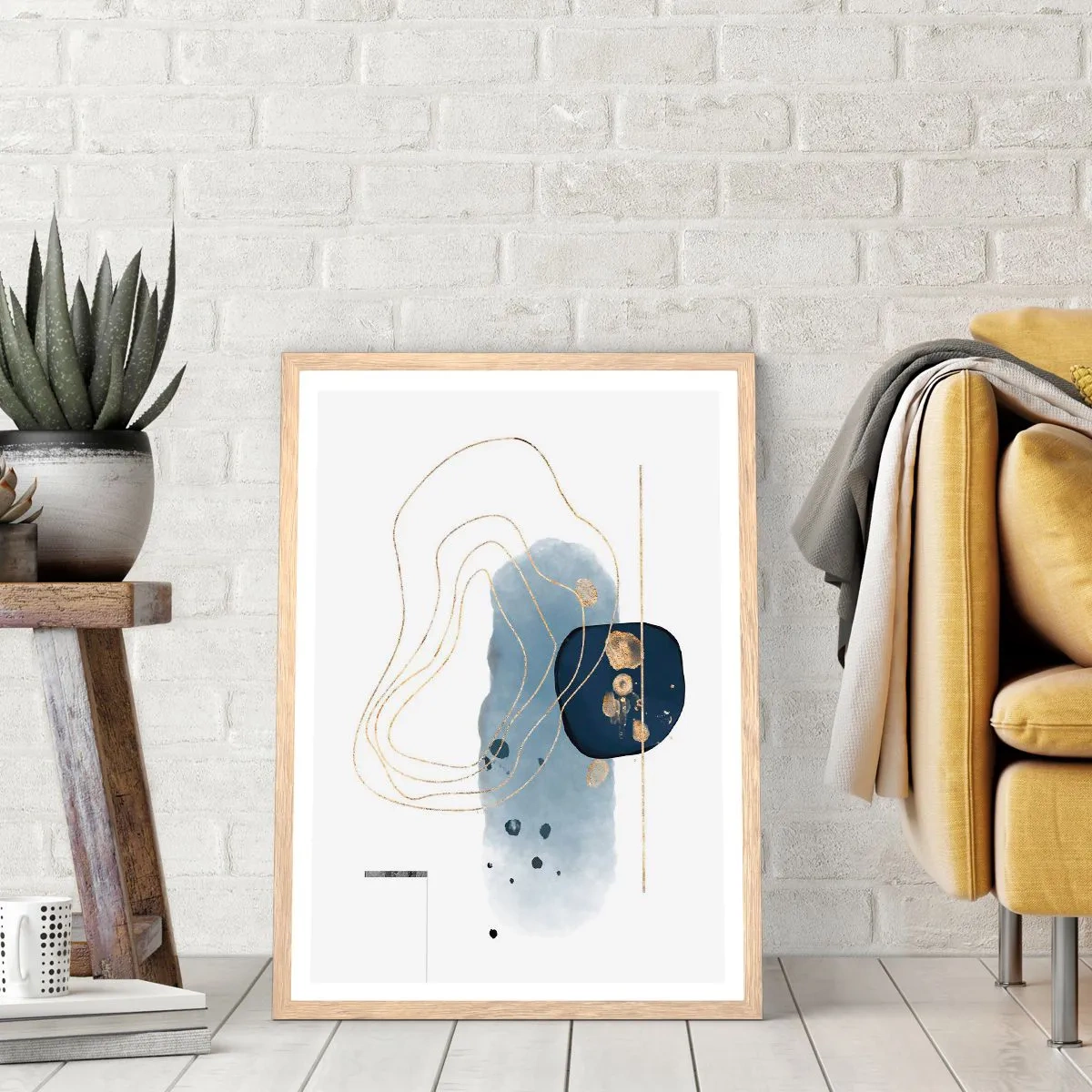 Poster în ramă de stejar deschis - Fantezie albastru-auriu - 50x70 cm