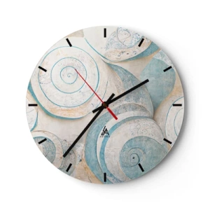 Ceas de perete - Ceas pe sticlă - Spirale artistice în stil scoici în nuanțe de albastru și bej - 30x30cm - Ce ascunde cochilia? - Decorațiune modernă pentru perete pentru living, bucătărie și dormitor ARTTOR