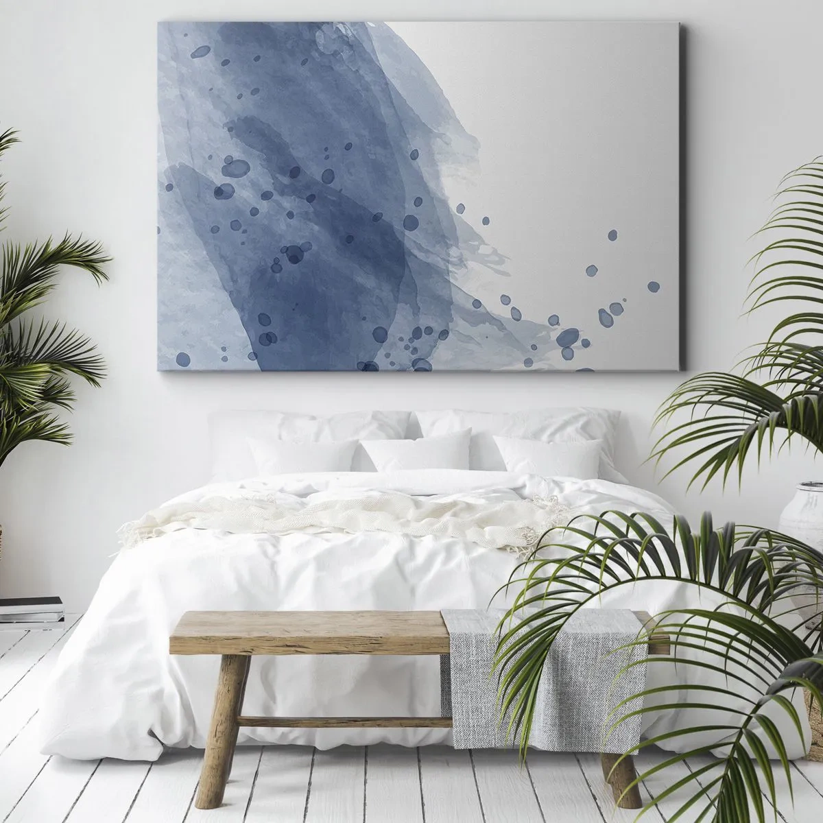 Tablou pe pânză Canvas - Pete și dungi abstracte în nuanțe de albastru - 70x50cm - Tul albastru - Decorațiune modernă pentru perete pentru living și dormitor ARTTOR