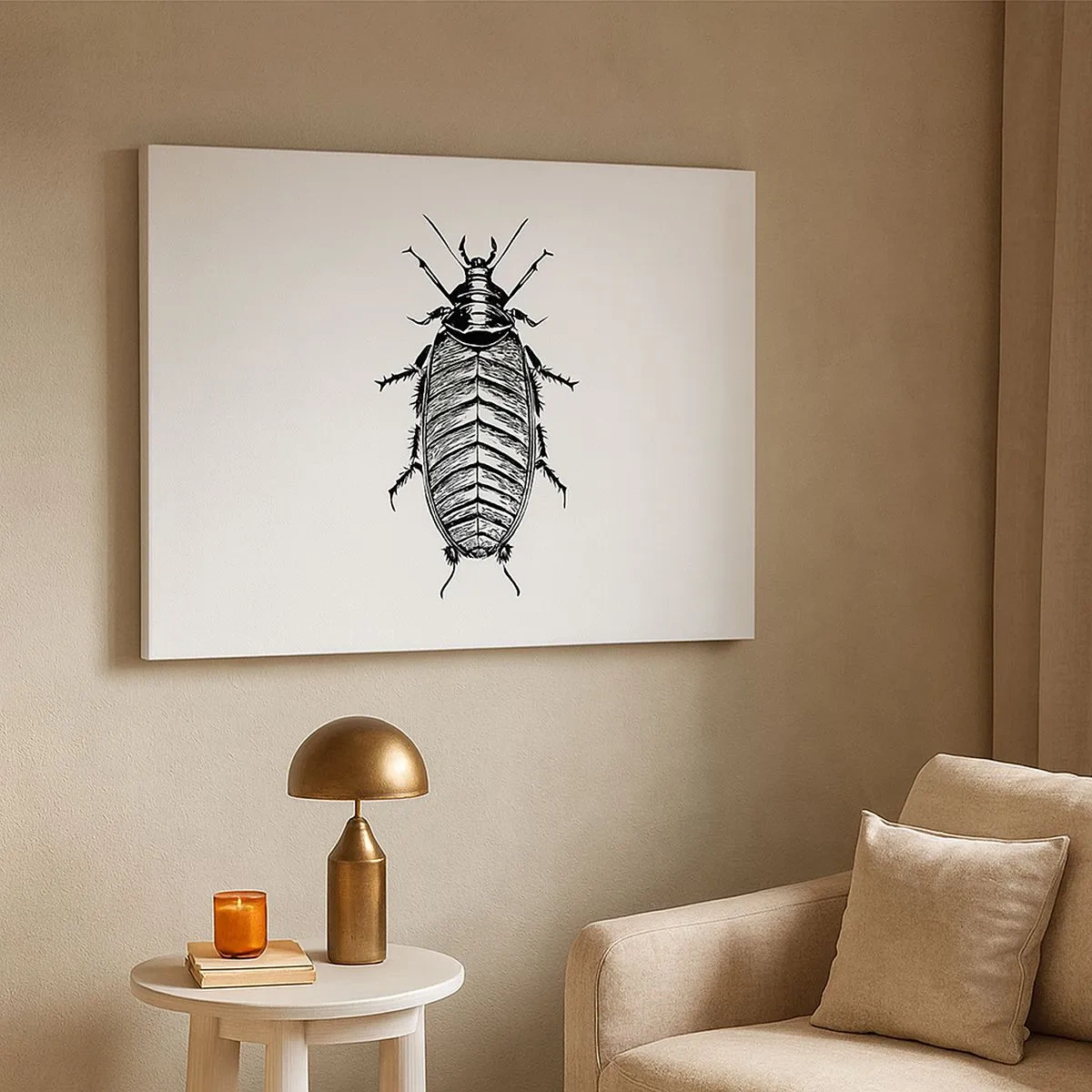 Tablou pe pânză Canvas - Grafică a unei insecte alb-negru pe fundal alb - 70x50cm - Ce specimen! - Decorațiune modernă pentru perete pentru living și dormitor ARTTOR