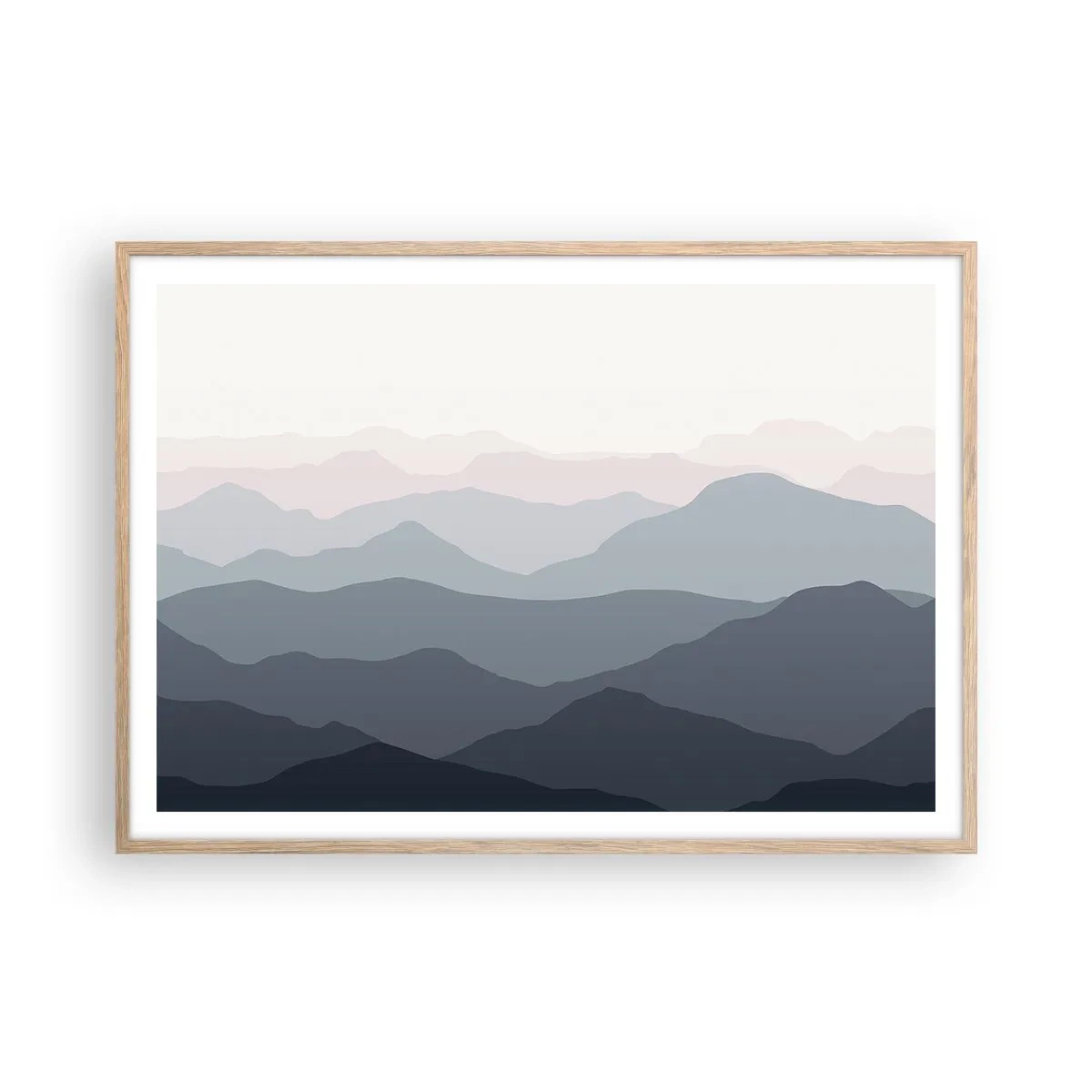 Poster în ramă de stejar deschis - Valuri de munți - 100x70 cm