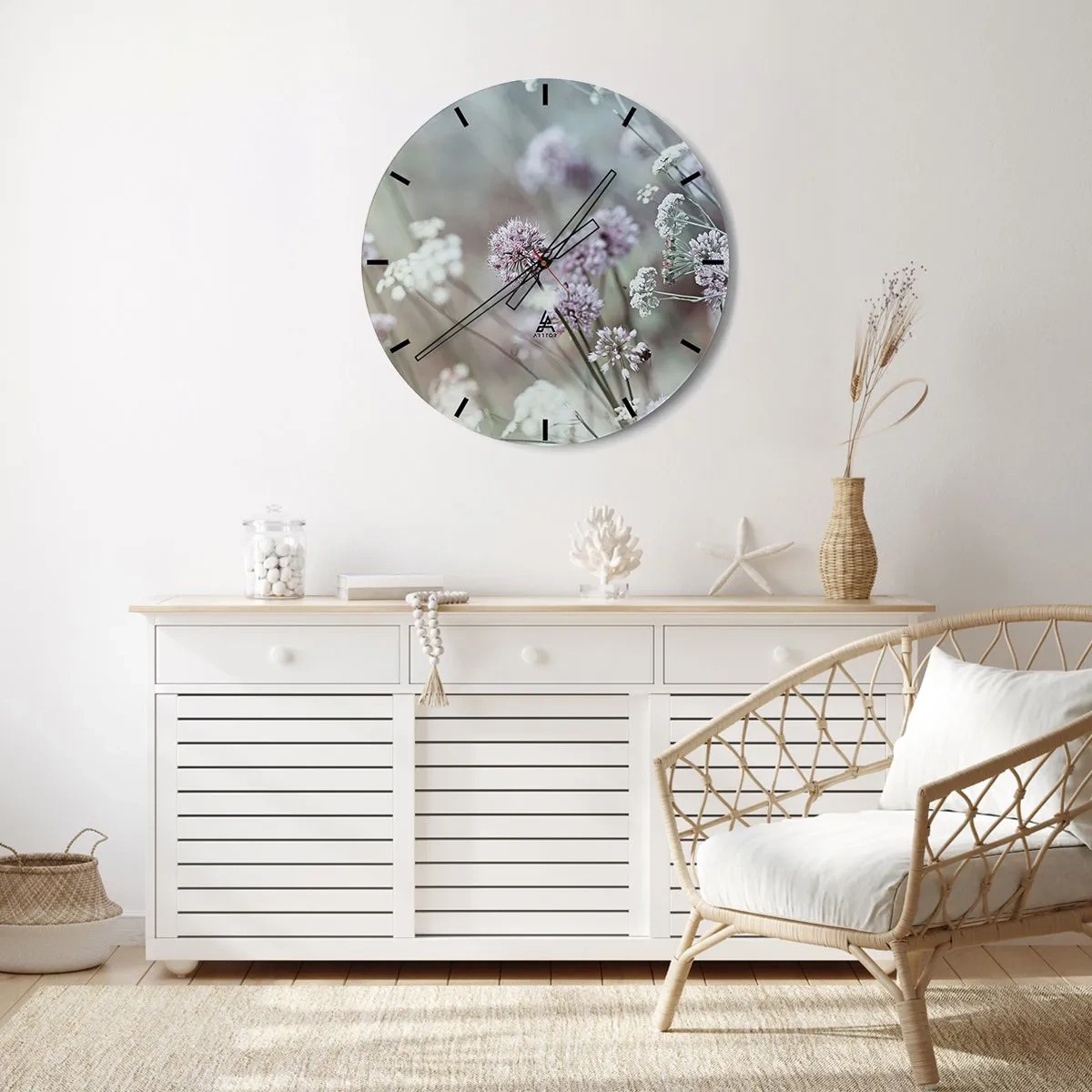 Ceas de perete - Ceas pe sticlă - Ierburi dulci filigranate - 40x40 cm