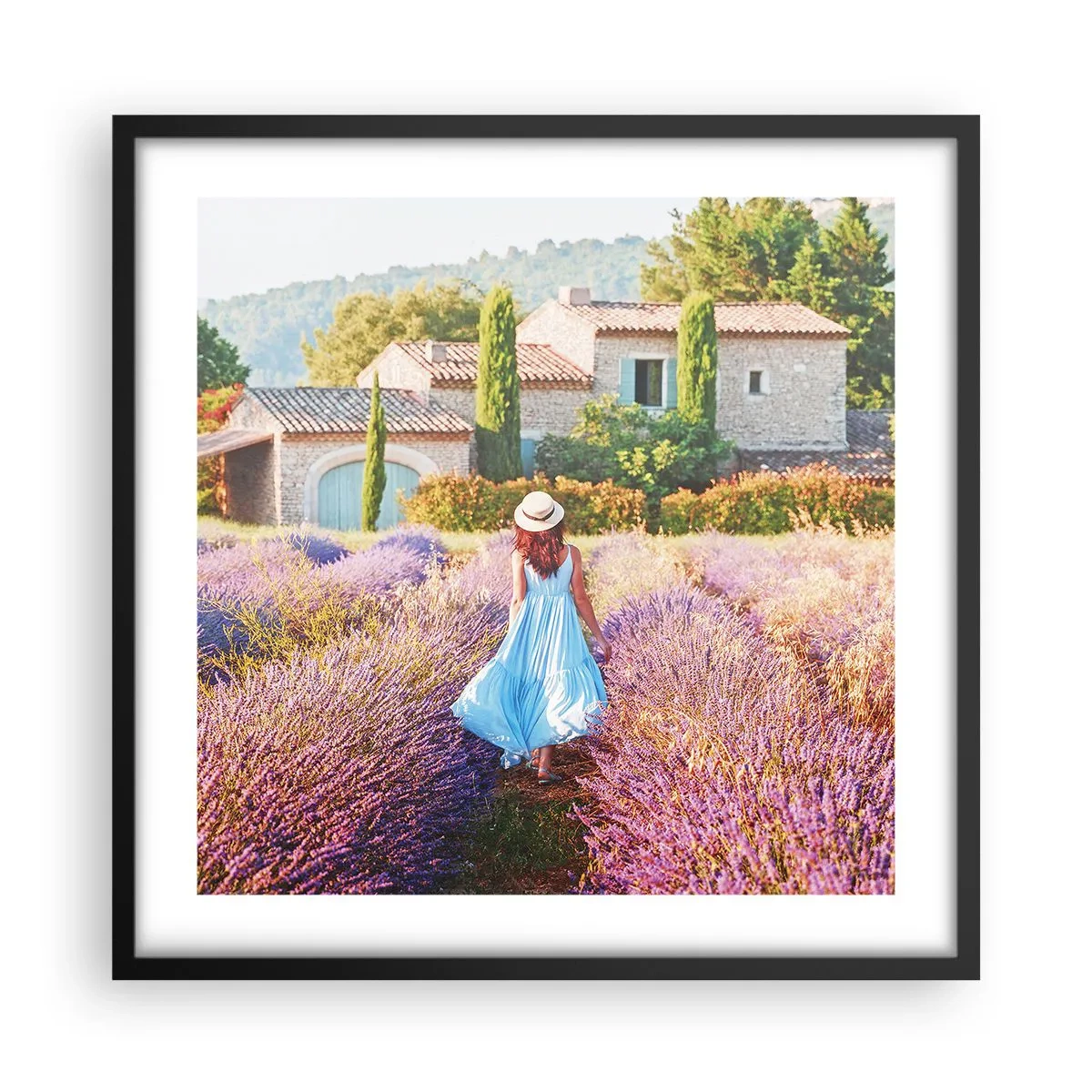 Poster în ramă neagră - Fata de lavandă - 50x50 cm