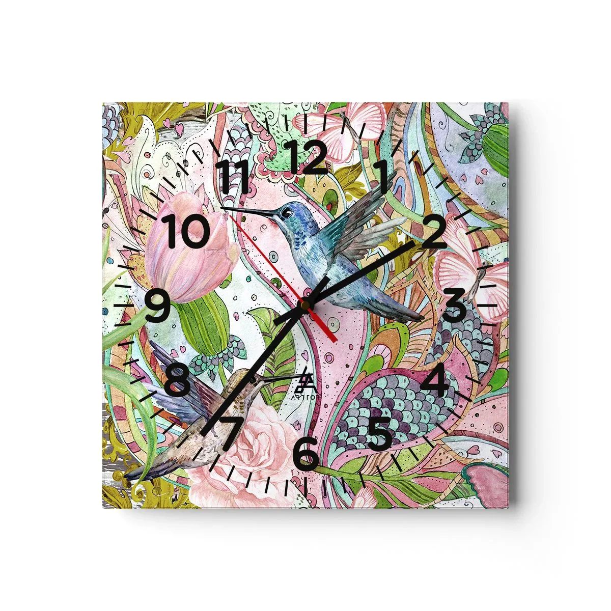 Ceas de perete - Ceas pe sticlă - Încurcat în viță de vie - 40x40 cm