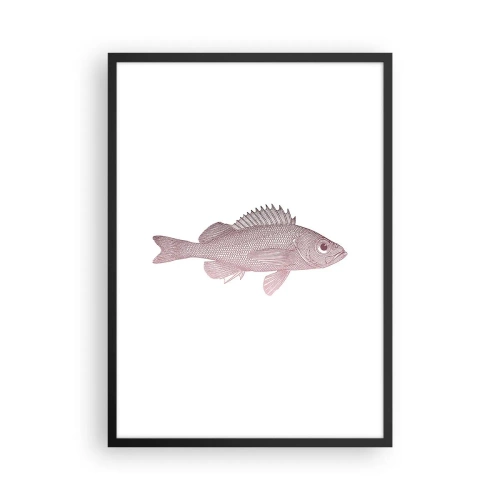 Poster în ramă neagră - Grafică cu pește pe fundal alb, în stil minimalist - 50x70cm - Pește cu ochi mari - Decorațiune modernă pentru perete pentru living și dormitor ARTTOR
