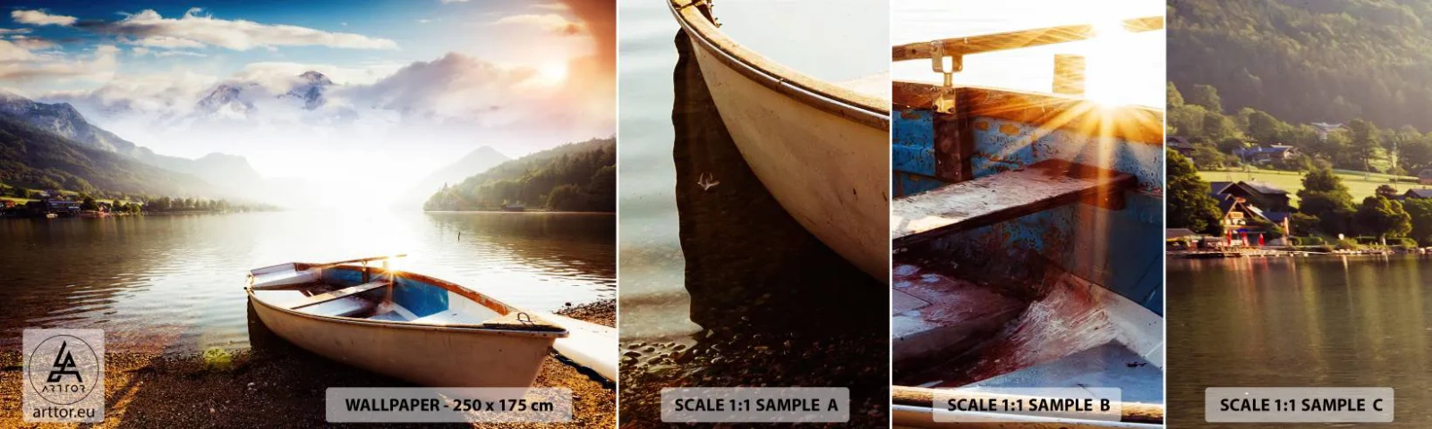 Mostră de Tapet Standard Eco - Peste apa mare și limpede - Peisaj, Lac, Munţi - 100x30 cm