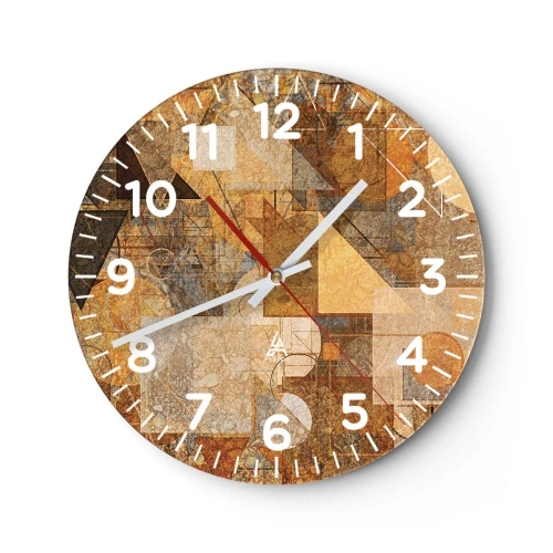 Ceas de perete - Ceas pe sticlă - Studiu cubist de bronz - 40x40 cm