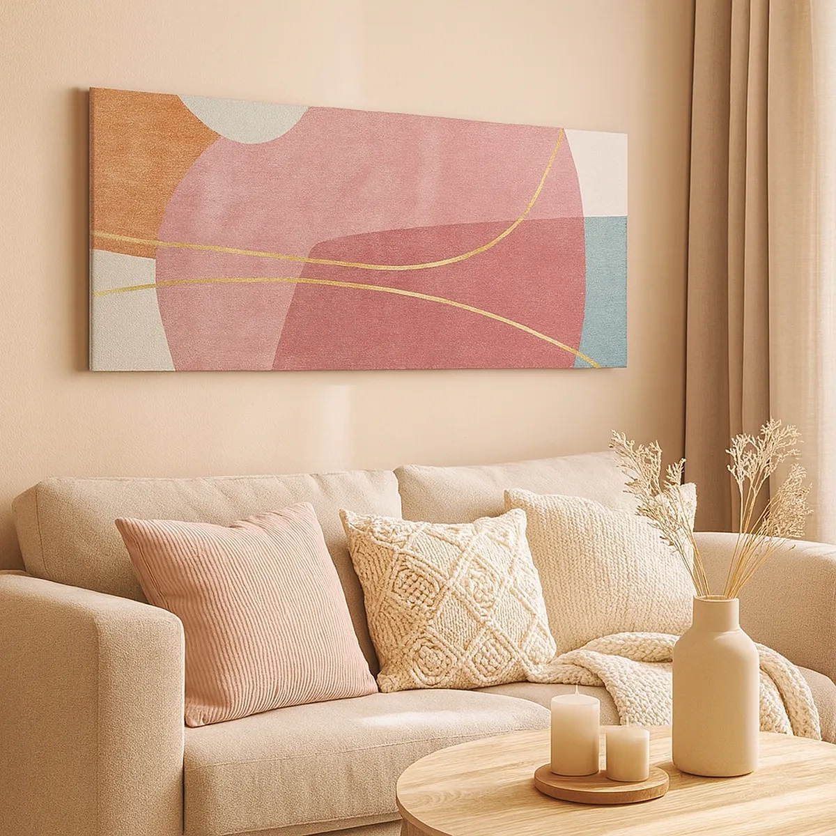 Tablou pe pânză - Compoziție pastel cu fir de aur - 30x30 cm