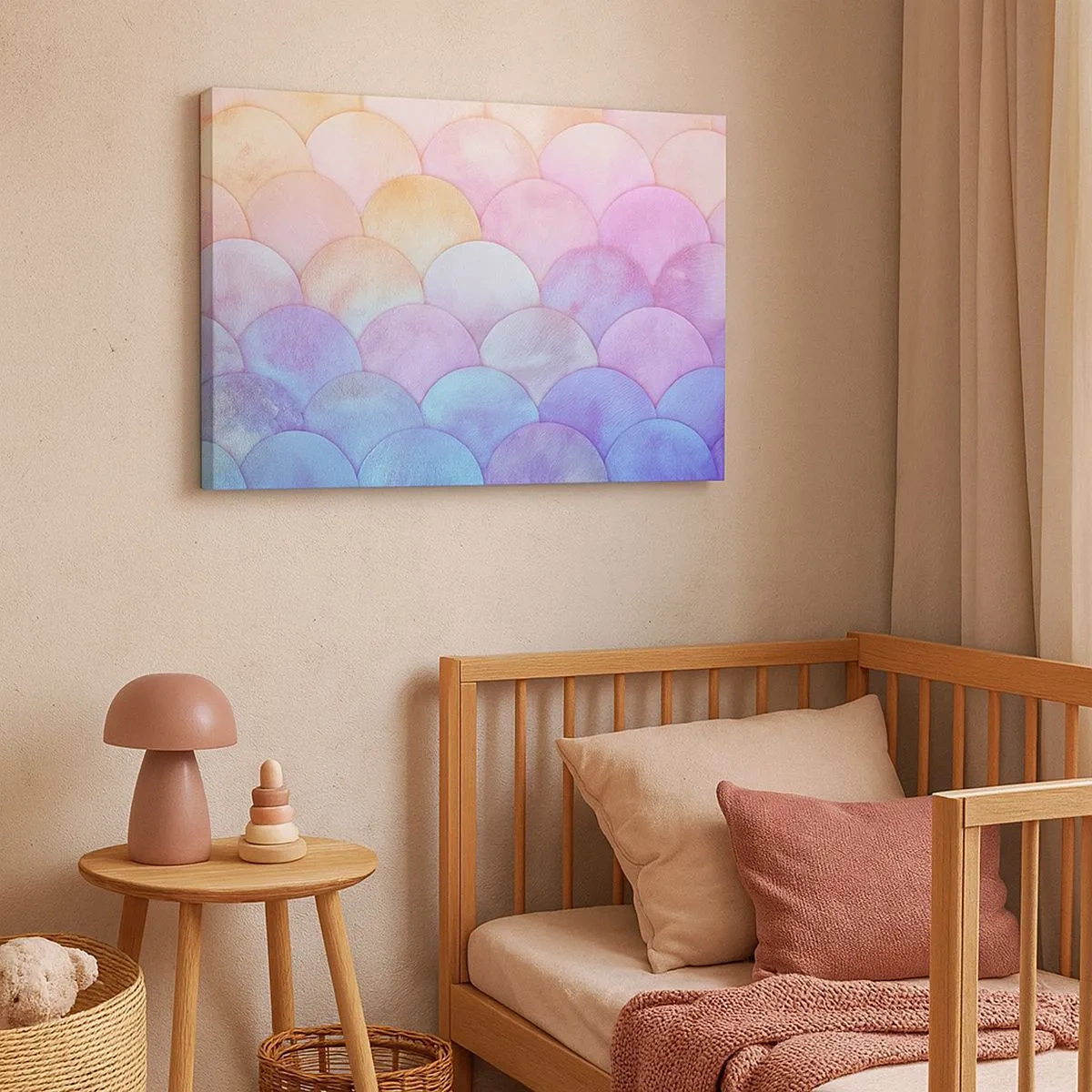 Tablou pe pânză Canvas - Solzi abstracte în nuanțe pastelate - 70x50cm - Coajă de perlă - Decorațiune modernă pentru perete pentru living și dormitor ARTTOR
