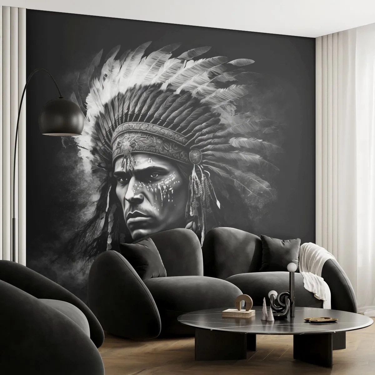 Tapet Premium Sand - Conducător și luptător - indian, Triburi, Etnic - 100x70 cm